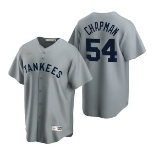 Men's Aroldis Chapman New York Yankees Cool Base Jersey Gray Cooperstown