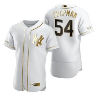 Men's Aroldis Chapman New York Yankees Flex Base Jersey White Golden
