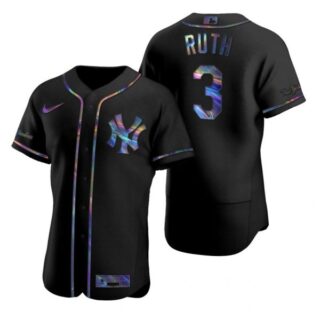 Men's Babe Ruth New York Yankees Flex Base Jersey Black Holographic