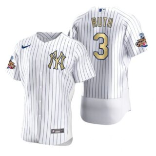 Men's Babe Ruth New York Yankees Flex Base Jersey White Gold WS