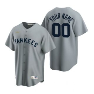 Men's Custom New York Yankees Cool Base Jersey Gray Cooperstown