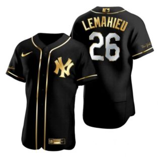 Men's Dj Lemahieu New York Yankees Flex Base Jersey Black Golden