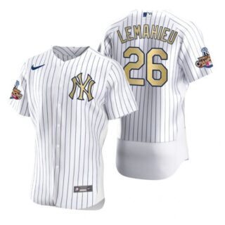 Men's Dj Lemahieu New York Yankees Flex Base Jersey White Gold WS