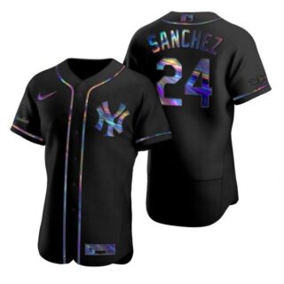 Men's Gary Sanchez New York Yankees Flex Base Jersey Black Holographic
