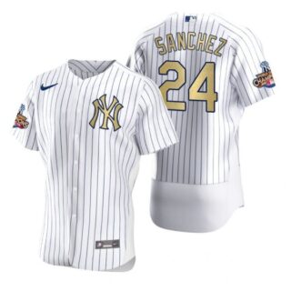 Men's Gary Sanchez New York Yankees Flex Base Jersey White Gold WS