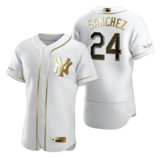 Men's Gary Sanchez New York Yankees Flex Base Jersey White Golden