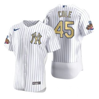 Men's Gerrit Cole New York Yankees Flex Base Jersey White Gold WS