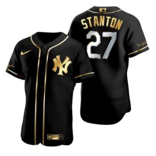 Men's Giancarlo Stanton New York Yankees Flex Base Jersey Black Golden