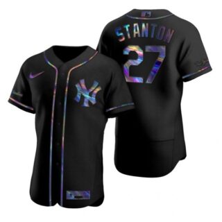 Men's Giancarlo Stanton New York Yankees Flex Base Jersey Black Holographic