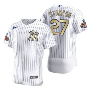 Men's Giancarlo Stanton New York Yankees Flex Base Jersey White Gold WS