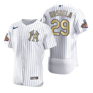 Men's Gio Urshela New York Yankees Flex Base Jersey White Gold WS