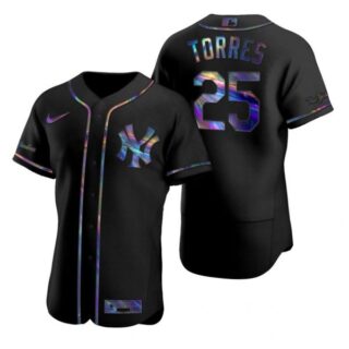 Men's Gleyber Torres New York Yankees Flex Base Jersey Black Holographic