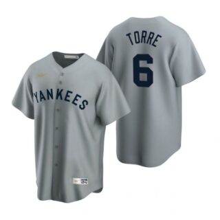 Men's Joe Torre New York Yankees Cool Base Jersey Gray Cooperstown