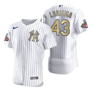 Men's Jonathan Loaisiga New York Yankees Flex Base Jersey White Gold WS