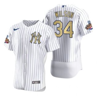 Men's Justin Wilson New York Yankees White Gold World Series Champions Jersey White Gold WS