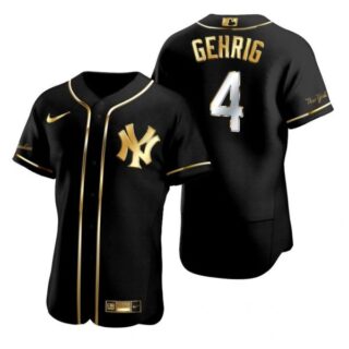 Men's Lou Gehrig New York Yankees Flex Base Jersey Black Golden
