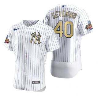 Men's Luis Severino New York Yankees Flex Base Jersey White Gold WS