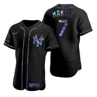 Men's Mickey Mantle New York Yankees Flex Base Jersey Black Holographic