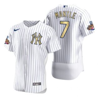 Men's Mickey Mantle New York Yankees Flex Base Jersey White Gold WS