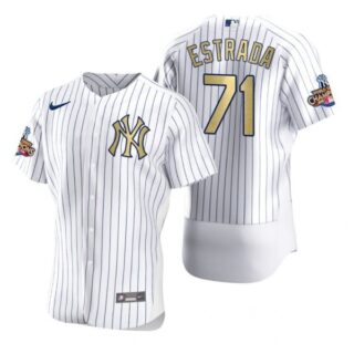 Men's Thairo Estrada New York Yankees Flex Base Jersey White Gold WS