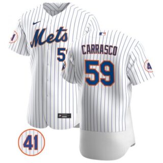 Men's #59 Carlos Carrasco New York Mets White Jersey Flex Base White