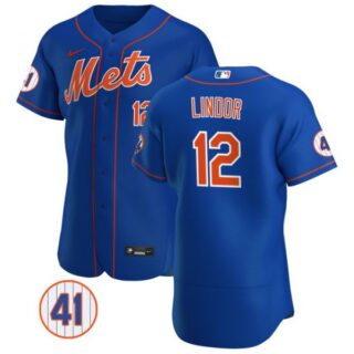 Men's #12 Francisco Lindor New York Mets Royal Jersey Flex Base Royal