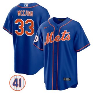 Men's #33 James McCann New York Mets White Jersey Cool Base Royal