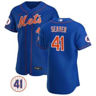 Men's #41 Tom Seaver New York Mets White Jersey Flex Base Royal
