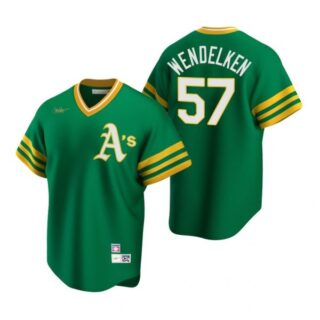 Men's #75 J.B. Wendelken Oakland Athletics Cool Base Jersey Green Cooperstown