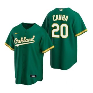 Men's #20 Mark Canha Oakland Athletics Cool Base Jersey Kelly Green