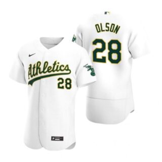 Men's #28 Matt Olson Oakland Athletics Flex Base Jersey White