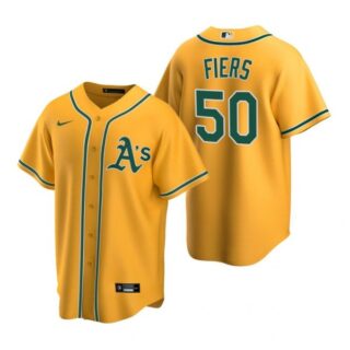 Men's #50 Mike Fiers Oakland Athletics Cool Base Jersey Gold