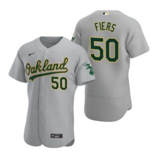 Men's #50 Mike Fiers Oakland Athletics Flex Base Jersey Gray