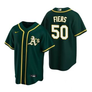 Men's #50 Mike Fiers Oakland Athletics Cool Base Jersey Green