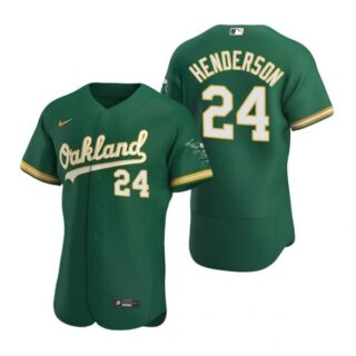 Men's #24 Rickey Henderson Oakland Athletics Flex Base Jersey Kelly Green