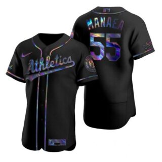Men's #55 Sean Manaea Oakland Athletics Flex Base Jersey Black Holographic