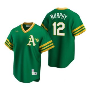 Men's #12 Sean Murphy Oakland Athletics Cool Base Jersey Green Cooperstown