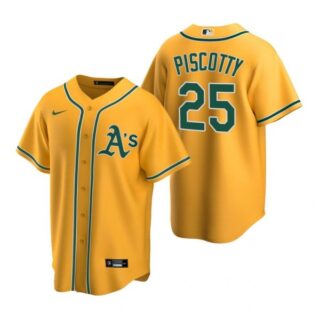 Men's #25 Stephen Piscotty Oakland Athletics Cool Base Jersey Gold