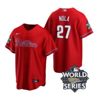 Men's Philadelphia Phillies Aaron Nola 2022 World Series Red Stitched Jersey