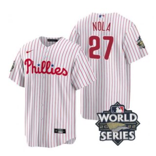 Men's Philadelphia Phillies Aaron Nola 2022 World Series White Stitched Jersey