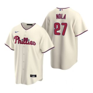 Men's #27 Aaron Nola Philadelphia Phillies Cool Base Jersey Cream