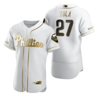 Men's #27 Aaron Nola Philadelphia Phillies Flex Base Jersey White Golden
