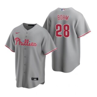 Men's #28 Alec Bohm Philadelphia Phillies Cool Base Jersey Gray