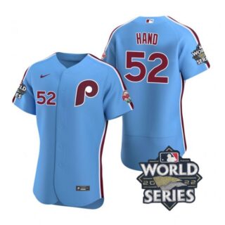 Men's Philadelphia Phillies Brad Hand 2022 World Series Stitched Jersey Light Blue