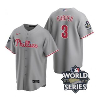 Men's Philadelphia Phillies Bryce Harper 2022 World Series Gray Stitched Jersey