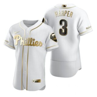 Men's #3 Bryce Harper Philadelphia Phillies Flex Base Jersey White Golden