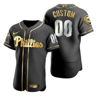 Men's Custom Philadelphia Phillies Flex Base Jersey Black Golden