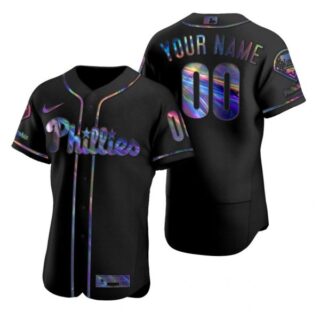 Men's Custom Philadelphia Phillies Flex Base Jersey Black Holographic