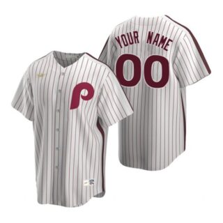 Men's Custom Philadelphia Phillies Cool Base Jersey White Cooperstown
