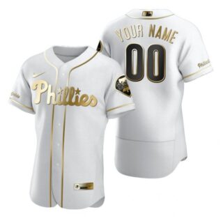 Men's Custom Philadelphia Phillies Flex Base Jersey White Golden